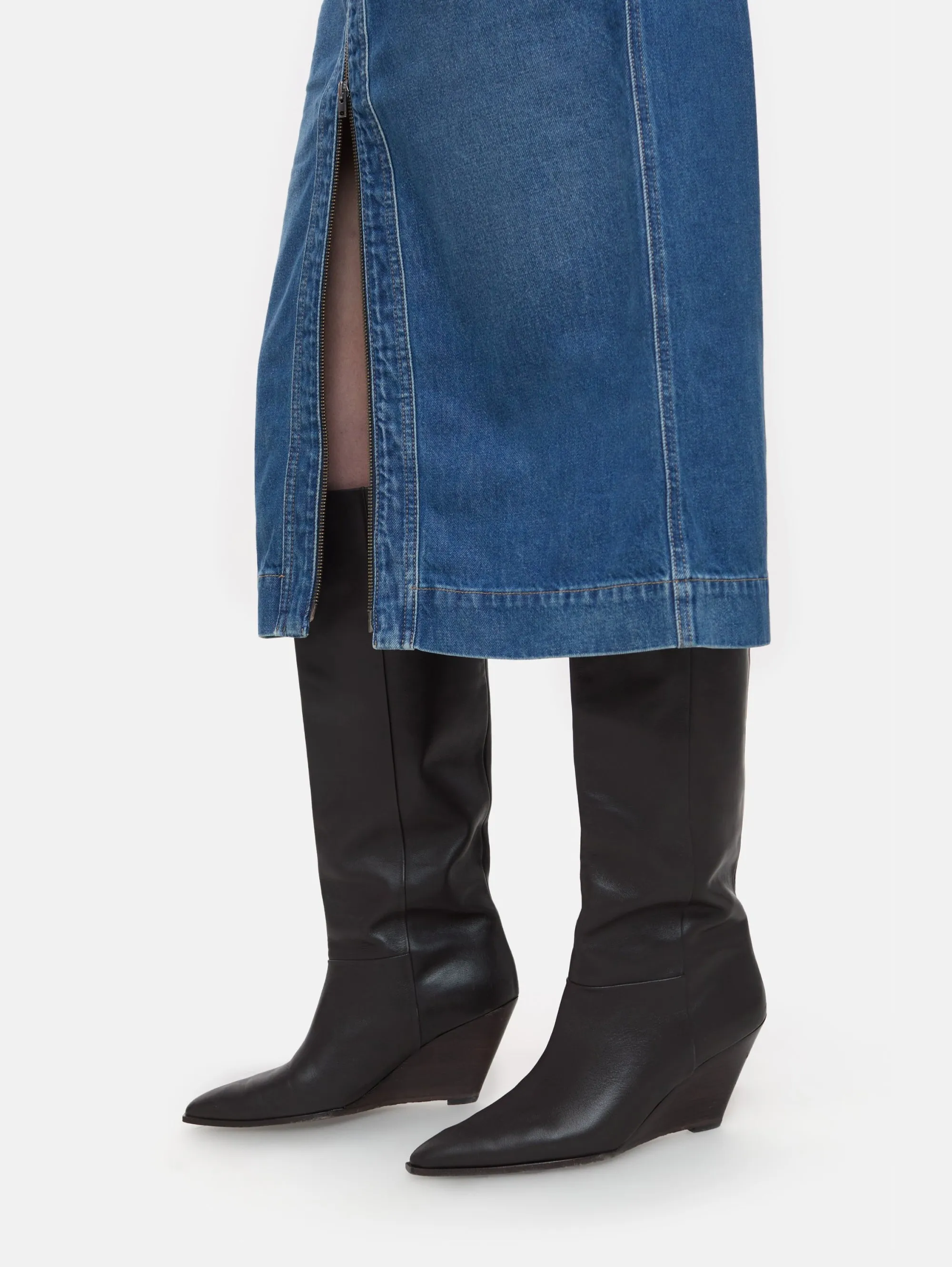 Gonna in Denim a Tubino Blu Medio