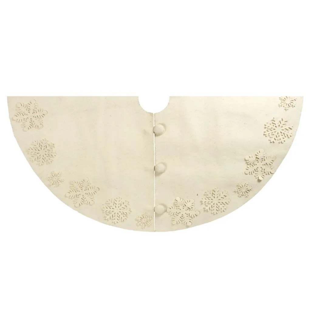 Handmade Christmas Tree Skirt In Felt - Tacked Snowflakes On Cream - 60"
