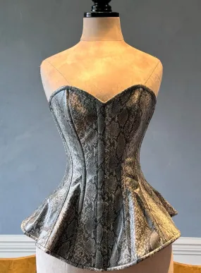 The Ramona Corset. Bespoke high quality authentic peplum style corset from eco snake leather (PVC) on steel bones, vintage, wedding, victorian corset.
