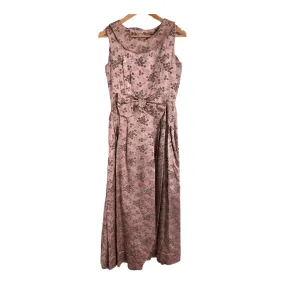 Unbranded Vintage Satin Brocade Sleeveless Evening Gown Maxi Dress Lilac Black Floral Print UK Size 10